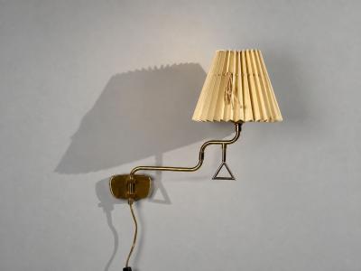 Armaturhantverk Tibro Wall Light Brass Pleated Fabric Sweden 1970s