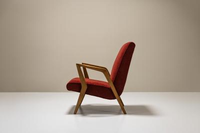 Armchair In Walnut And Burgundy Upholstery Italy 1960s
