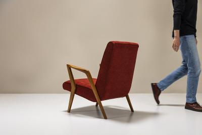 Armchair In Walnut And Burgundy Upholstery Italy 1960s