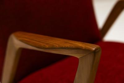 Armchair In Walnut And Burgundy Upholstery Italy 1960s