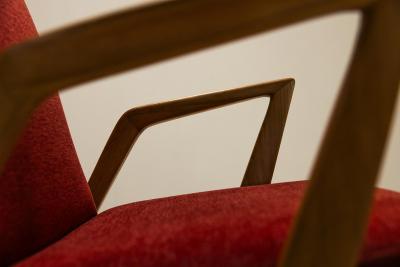 Armchair In Walnut And Burgundy Upholstery Italy 1960s