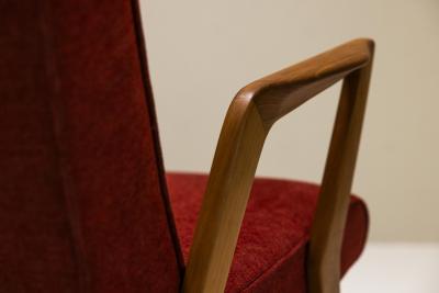 Armchair In Walnut And Burgundy Upholstery Italy 1960s