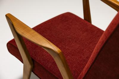 Armchair In Walnut And Burgundy Upholstery Italy 1960s