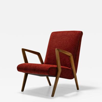 Armchair In Walnut And Burgundy Upholstery Italy 1960s