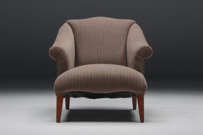 Armchair in Striped Upholstery Wooden Legs Europe circa 1950s