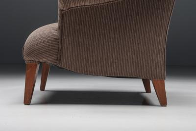 Armchair in Striped Upholstery Wooden Legs Europe circa 1950s