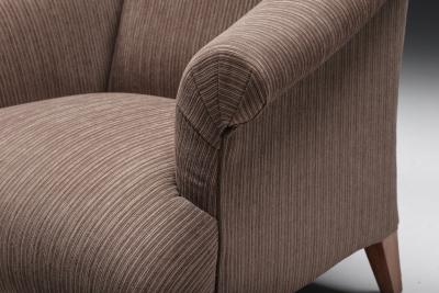 Armchair in Striped Upholstery Wooden Legs Europe circa 1950s