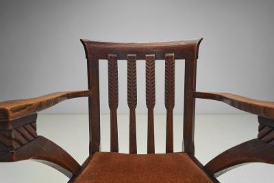 Armchair with Carved Details and Upholstered Seat England ca 1920s