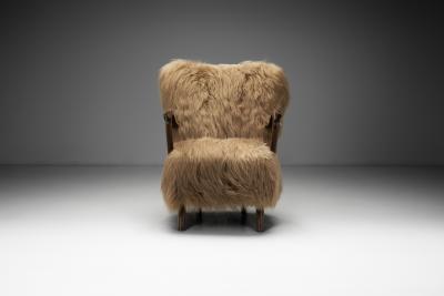 Armchair with Longhair Sheepskin and Bentwood Armrests Europe Mid 20th Century