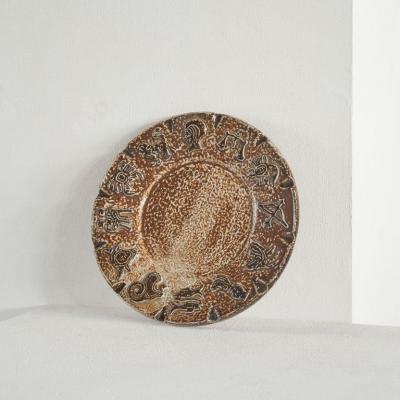 Armogr s Belgian Zodiac Studio Pottery Dish in Dark Brown Tones 1960s