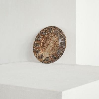 Armogr s Belgian Zodiac Studio Pottery Dish in Dark Brown Tones 1960s