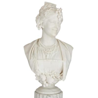 Arnaldo Fazzi Pair of carved marble busts on stands by Italian sculptor Arnaldo Fazzi