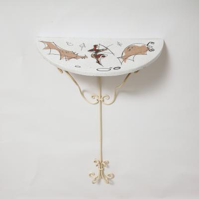 Arnaldo Miniati Pair of Ceramic and Iron Demi Lune Wall Consoles Italy 1959