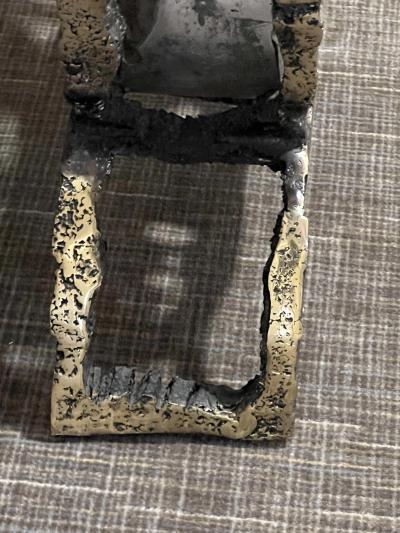 Arnaldo Pomodoro EXTRAORDINARY BRUTALIST SCULPTED BRONZE AND BLACK SLATE TOP CONSOLE