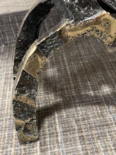 Arnaldo Pomodoro EXTRAORDINARY BRUTALIST SCULPTED BRONZE AND BLACK SLATE TOP CONSOLE