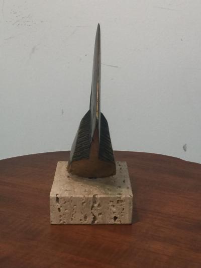 Arnaldo Pomodoro MODERNIST BRONZE AND TRAVERTINE MARBLE PAIR OF SCULPTURES