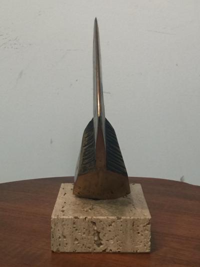 Arnaldo Pomodoro MODERNIST BRONZE AND TRAVERTINE MARBLE PAIR OF SCULPTURES