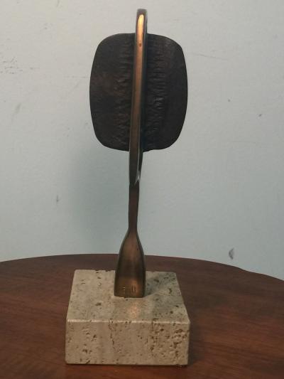 Arnaldo Pomodoro MODERNIST BRONZE AND TRAVERTINE MARBLE PAIR OF SCULPTURES