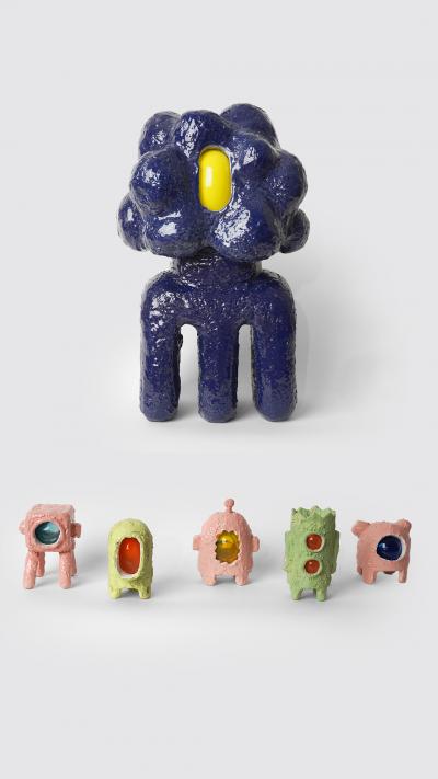 Arnauld Le Calv BLUE GUARDIAN glass and ceramic small sculpture