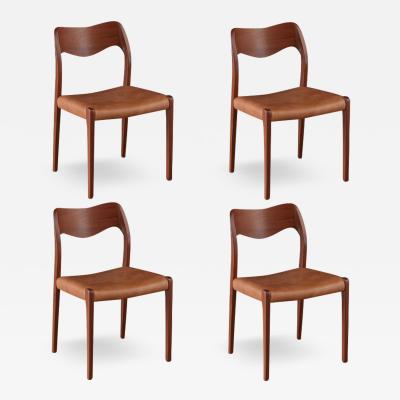 Arne Hovmand Olsen Arne Hovmand Olsen Model 71 Teak Leather Dining Chairs