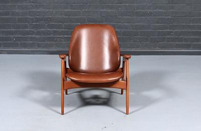 Arne Hovmand Olsen Arne Hovmand Olsen Teak Cognac Leather Lounge Chair for Mogens Kold