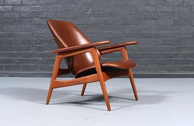 Arne Hovmand Olsen Arne Hovmand Olsen Teak Cognac Leather Lounge Chair for Mogens Kold