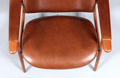 Arne Hovmand Olsen Arne Hovmand Olsen Teak Cognac Leather Lounge Chair for Mogens Kold