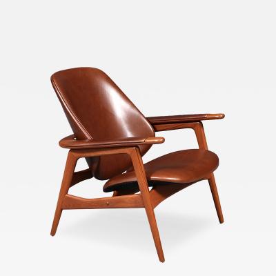 Arne Hovmand Olsen Arne Hovmand Olsen Teak Cognac Leather Lounge Chair for Mogens Kold