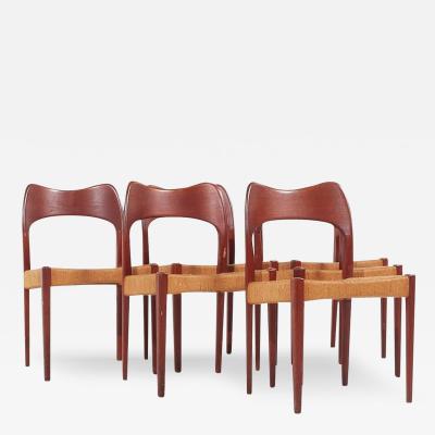 Arne Hovmand Olsen Arne Hovmand Olsen for Mogens Kold Danish Teak Papercord Dining Chairs