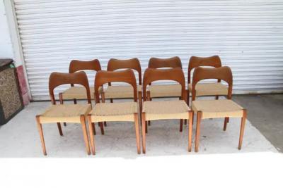 Arne Hovmand Olsen Arne Hovmand Olsen for Mogens Kold MCM Danish Teak Papercord Dining Chairs 8