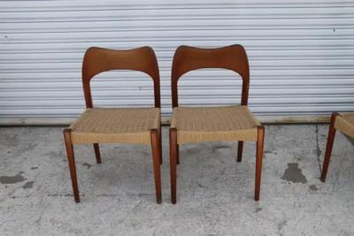 Arne Hovmand Olsen Arne Hovmand Olsen for Mogens Kold MCM Danish Teak Papercord Dining Chairs 8