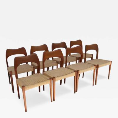 Arne Hovmand Olsen Arne Hovmand Olsen for Mogens Kold MCM Danish Teak Papercord Dining Chairs 8