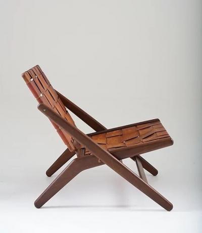 Arne Hovmand Olsen Danish Easy Chair by Arne Hovmand Olsen in Leather and Walnut