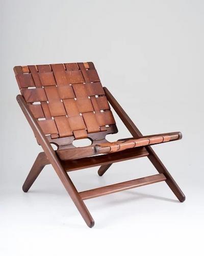 Arne Hovmand Olsen Danish Easy Chair by Arne Hovmand Olsen in Leather and Walnut