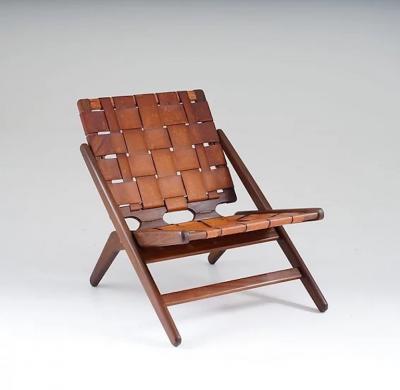 Arne Hovmand Olsen Danish Easy Chair by Arne Hovmand Olsen in Leather and Walnut