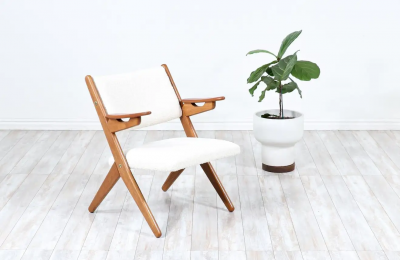 Arne Hovmand Olsen Danish Modern Sculpted Oak Teak Arm Chair by Arne Hovmand Olsen