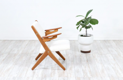Arne Hovmand Olsen Danish Modern Sculpted Oak Teak Arm Chair by Arne Hovmand Olsen