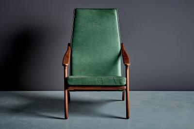 Arne Hovmand Olsen Highback Lounge Chair in Teak and Green Leather by Arne Hovmand Olsen