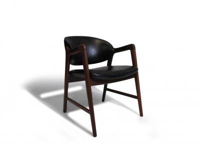 Arne Hovmand Olsen Mid Century Danish Walnut Arm Chairs in Black