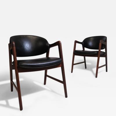 Arne Hovmand Olsen Mid Century Danish Walnut Arm Chairs in Black