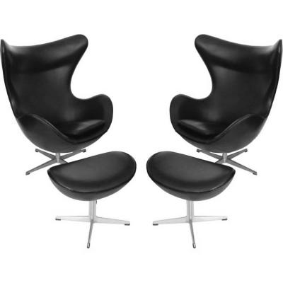 Arne Jacobsen Early Arne Jacobsen Egg Chair w Ottoman Black Leather Pr 