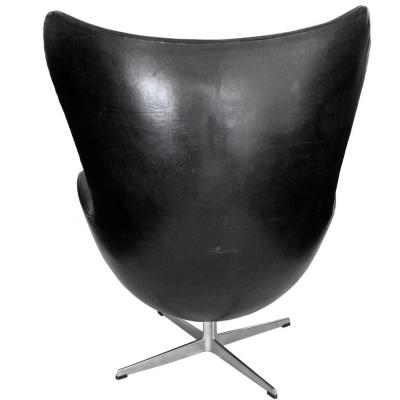Arne Jacobsen Early Original Black Leather Egg Chair and Ottoman by Arne Jacobsen