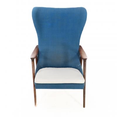 Arne Jacobsen Mid Century Danish Teak Upholstered Egg Chair in the Style of Arne Jacobsen