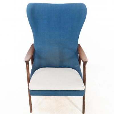 Arne Jacobsen Mid Century Danish Teak Upholstered Egg Chair in the Style of Arne Jacobsen