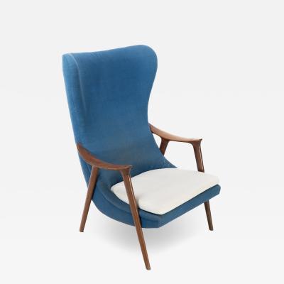 Arne Jacobsen Mid Century Danish Teak Upholstered Egg Chair in the Style of Arne Jacobsen