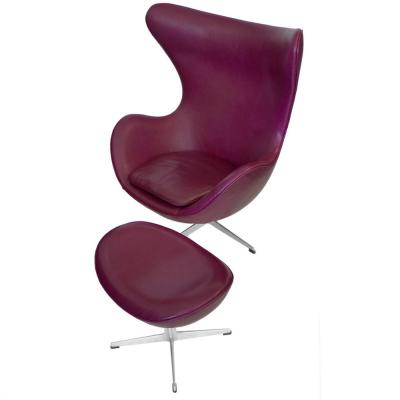 Arne Jacobsen Pair of Original Mulberry Leather Egg Chairs with Ottomans by Arne Jacobsen