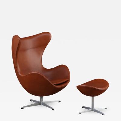 Arne Jacobsen Vintage Arne Jacobsen Cognac Leather Egg Chair for Fritz Hansen