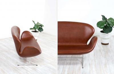 Arne Jacobsen Vintage Cognac Leather Swan Sofa by Arne Jacobsen for Fritz Hansen
