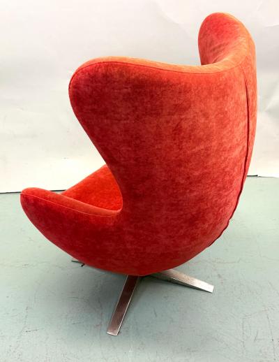 Arne Jacobsen Vintage Danish Organic Modern Egg Chair in Red Orange Velvet attr Arne Jacobsen