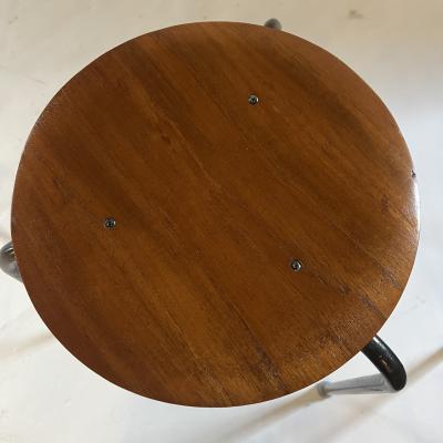 Arne Jacobsen set of 4 vintage three legged teak stools in the style of Arne Jacobsen Dot